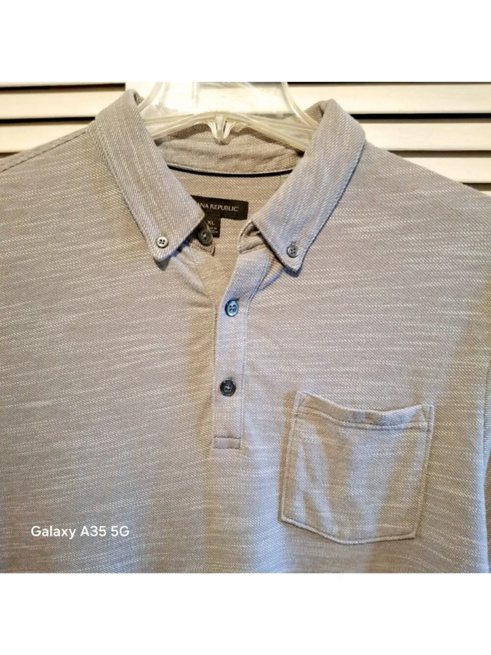 Banana Republic Mens XL Gray Short Sleeve Polo Shirt Button Collar Cotton Blend